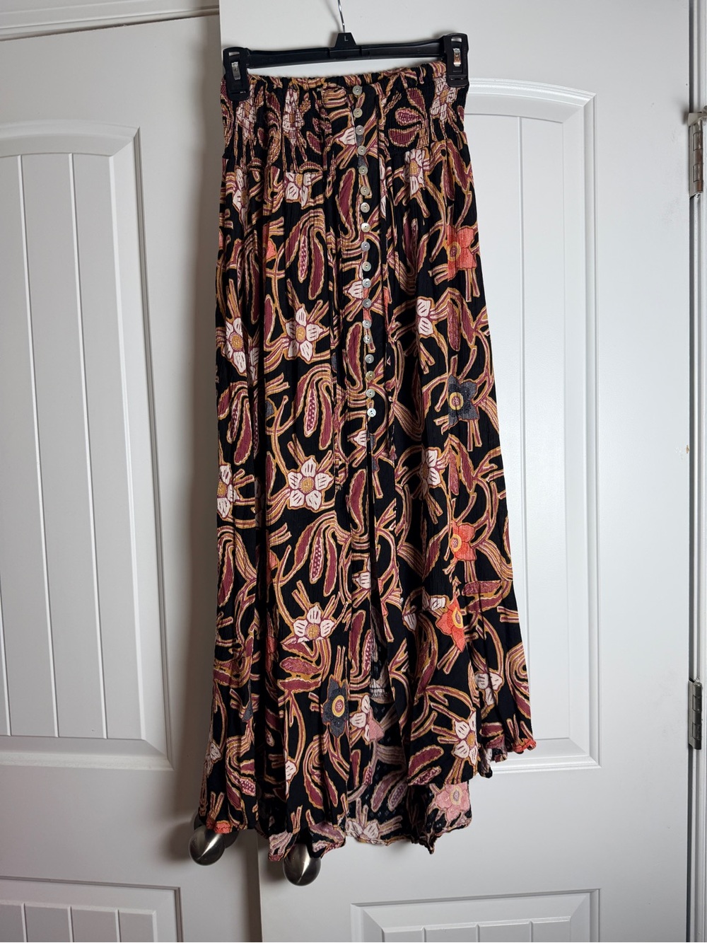 Christian Siriano Black Floral Button-Front Maxi Skirt
